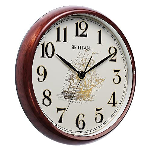 Titan Dark Brown Wood Finish Clock with Ship Design on Dial and Silent Sweep - 39.8 cm x 39.8 cm (Large) - Image 3