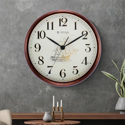 Titan Dark Brown Wood Finish Clock with Ship Design on Dial and Silent Sweep - 39.8 cm x 39.8 cm (Large) - Image 2