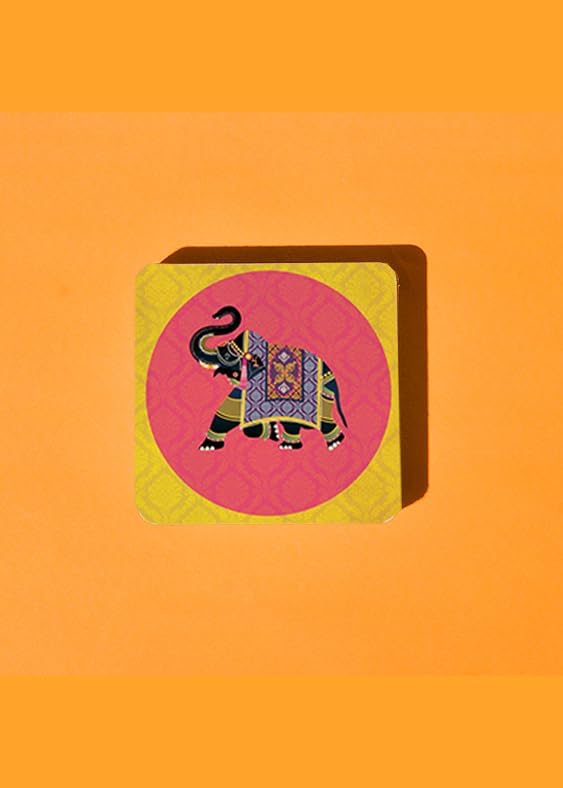TAJNAN TAJNAN Indian Art Printed Coaster Set of 6 Beautiful Wooden Coasters with Plastic Coating Proper Coaster Stand Designer Coaster Set Fit for Tea Cups,Coffee Mugs & Glasses (Square&Designer 4x4 Inch) - Image 3