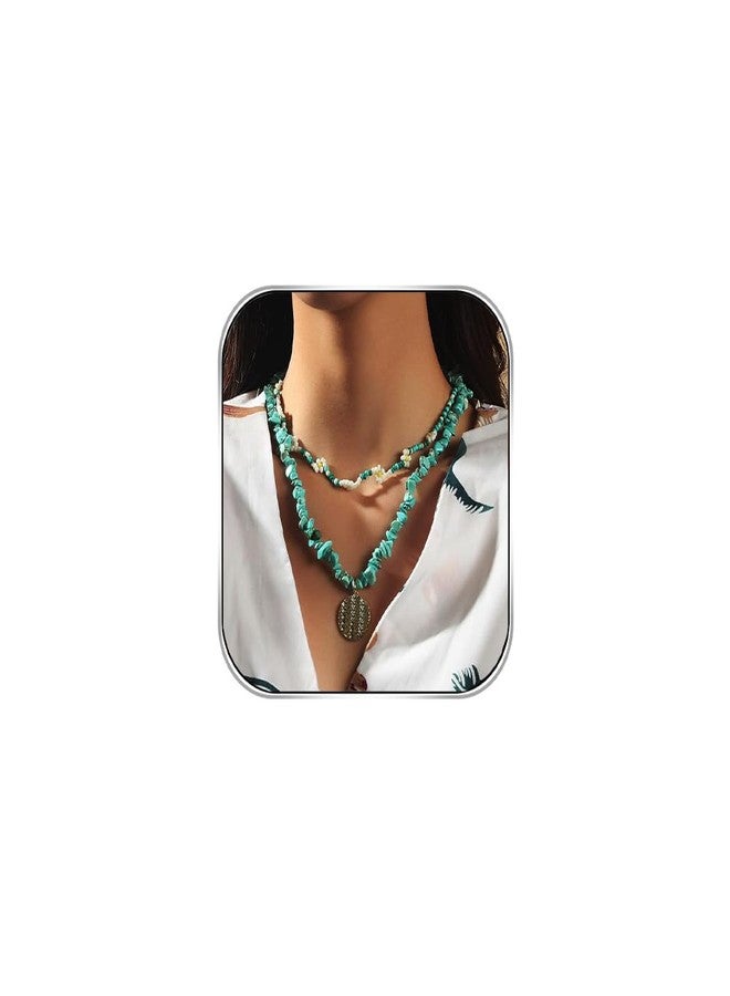 Chennie Boho Turquoise Choker Necklace Gold Layered Necklaces Coin Pendant Handmade Chain Beach Jewelry for Women - Image 1