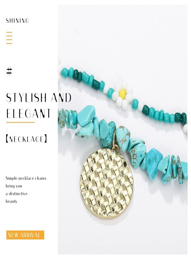 Chennie Boho Turquoise Choker Necklace Gold Layered Necklaces Coin Pendant Handmade Chain Beach Jewelry for Women - Image 5