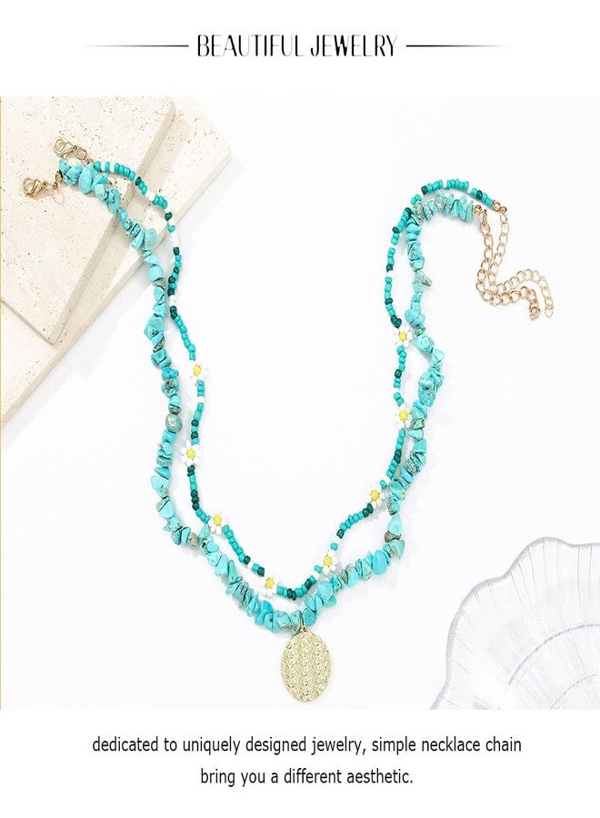 Chennie Boho Turquoise Choker Necklace Gold Layered Necklaces Coin Pendant Handmade Chain Beach Jewelry for Women - Image 2