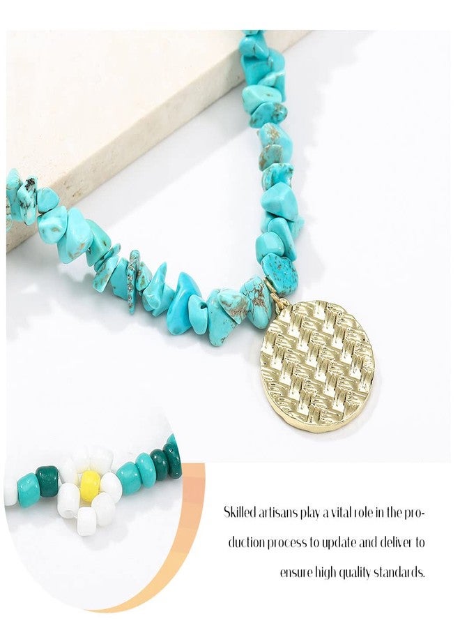 Chennie Boho Turquoise Choker Necklace Gold Layered Necklaces Coin Pendant Handmade Chain Beach Jewelry for Women - Image 4