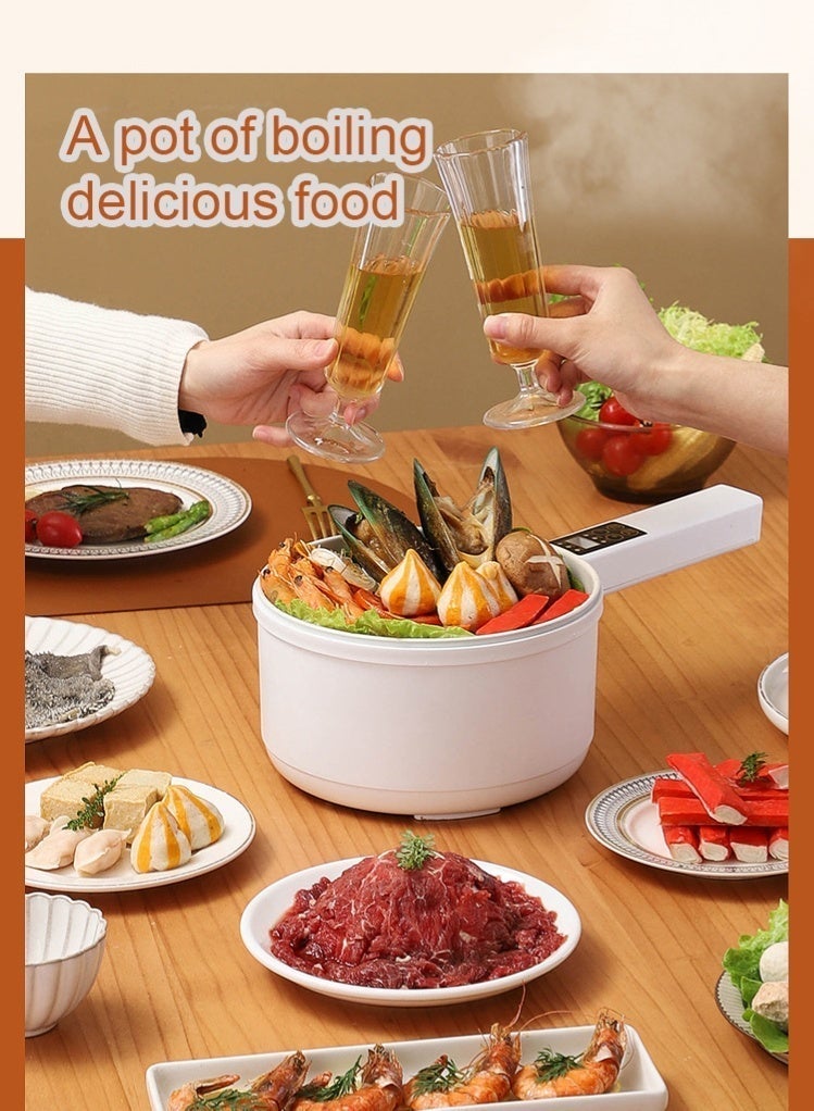 2L Electric Hot Pot with Steamer, Overheat Protection, and Adjustable Temperature Perfect for Dorms, and Smart Control Panel. Appointments and Timed Appointments are Available.For Egg Soup, Steak Steam ,Offices, and On the Go Cooking - Image 3
