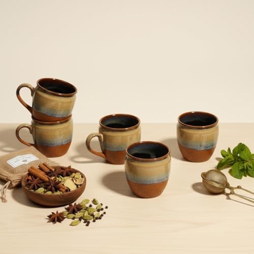 Beyond Homes Handcrafted Ceramic Tea Cup & Coffee Mugs Set of 6, 220 ml | Microwave Safe | Eco-Friendly Cup Set of 6 for Tea | Glossy Finish Ceramic Cups, Terracotta (Broad Drip) - Image 2