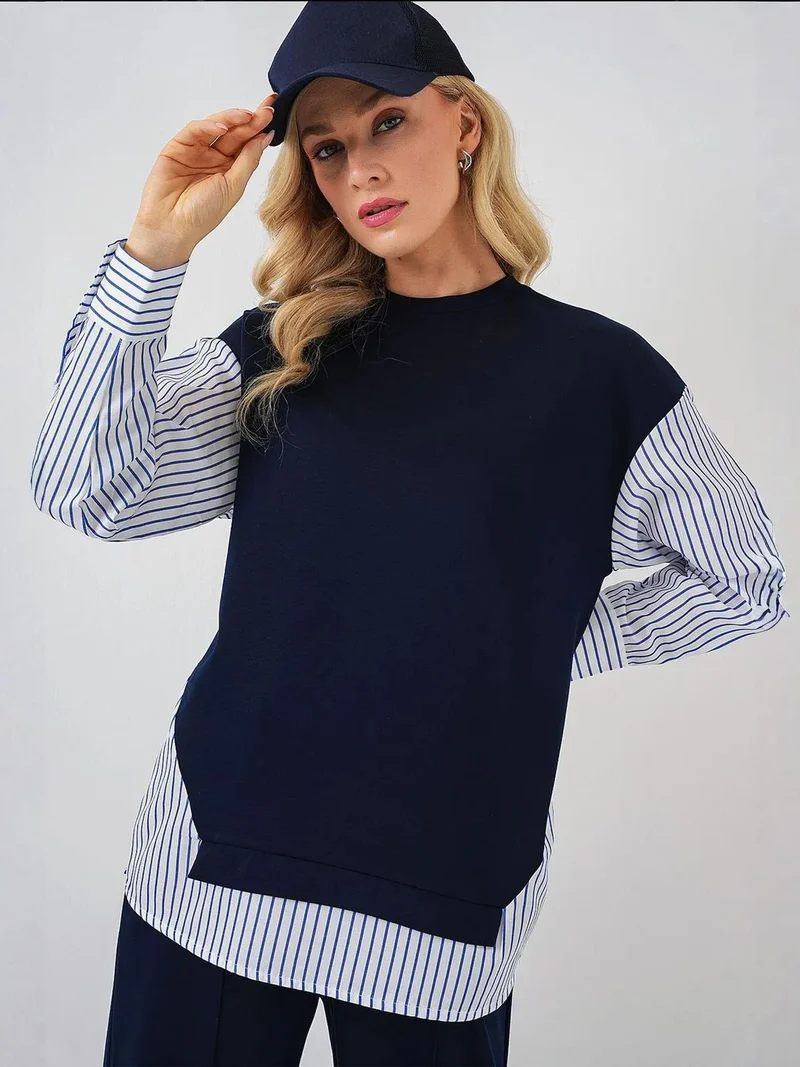 بيغ دارت BDART Striped Long Crew Neck Two-Piece Coord Set