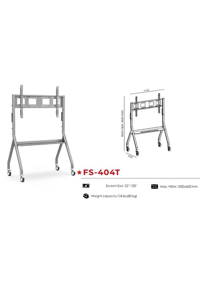 fujistar - FS-404T Heavy-Duty Mobile TV Stand for 32"–120" Screens, 176 lbs (80 kg) Capacity – Height Adjustable with Locking Wheels and VESA Compatibility up to 1000x600 mm - Image 1