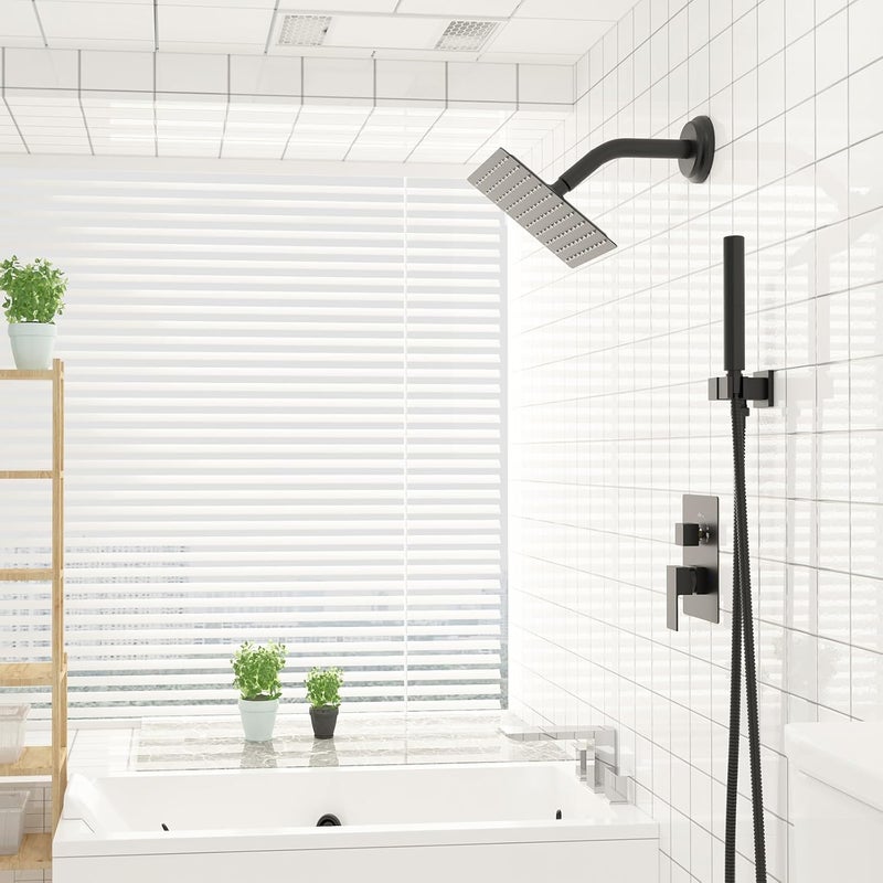 BESy 8 Inch Rain Shower Head, 8" Square Rainfall & High Pressure Stainless Steel Bath Showerhead, 1/16" Ultra Thin, Waterfall Full Body Coverage with Silicone Nozzle, Matte Black Finish - Image 3