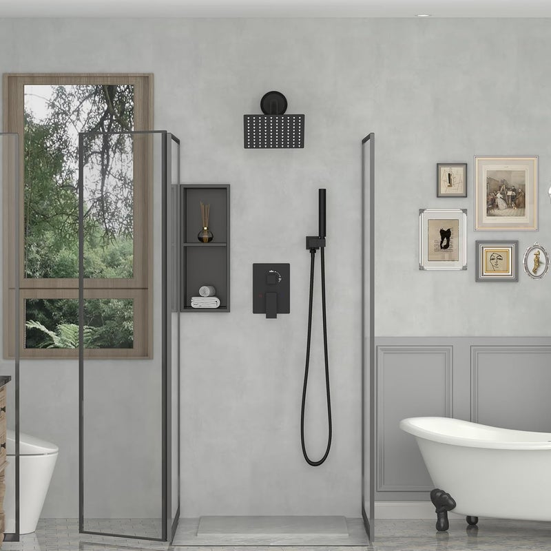 BESy 8 Inch Rain Shower Head, 8" Square Rainfall & High Pressure Stainless Steel Bath Showerhead, 1/16" Ultra Thin, Waterfall Full Body Coverage with Silicone Nozzle, Matte Black Finish - Image 4