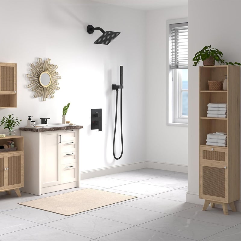 BESy 8 Inch Rain Shower Head, 8" Square Rainfall & High Pressure Stainless Steel Bath Showerhead, 1/16" Ultra Thin, Waterfall Full Body Coverage with Silicone Nozzle, Matte Black Finish - Image 2