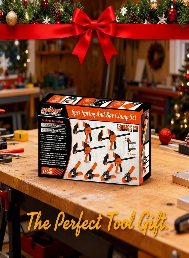 HORUSDY 8-Pack Bar and Spring Clamps for Woodworking - 4 Pieces 6" Bar, 4 Pieces 4" Spring, 75 LBS Load Limit, Quick F Clamp Set - Image 2