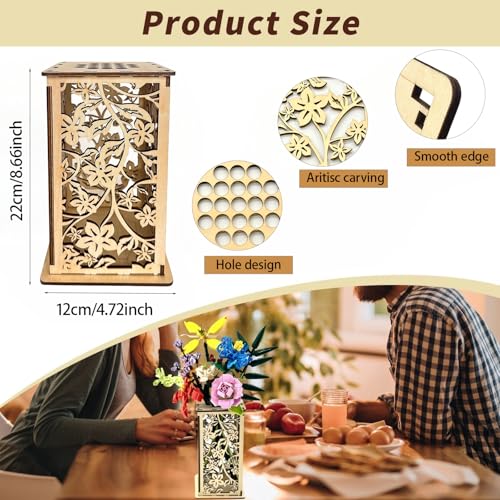 Turutu Wooden Carved Lego Flower Vase with Hollow Design -Artistic Display Stand for Lego Flowers, Perfect Vase for Lego Bouquet, Ideal Gift for Flower Lovers - Image 2