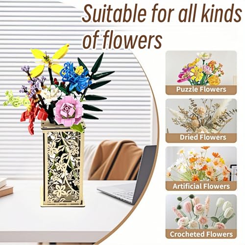 Turutu Wooden Carved Lego Flower Vase with Hollow Design -Artistic Display Stand for Lego Flowers, Perfect Vase for Lego Bouquet, Ideal Gift for Flower Lovers - Image 5