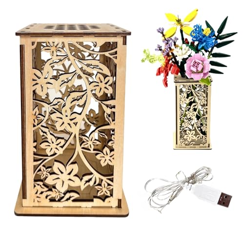Turutu Wooden Carved Lego Flower Vase with Hollow Design -Artistic Display Stand for Lego Flowers, Perfect Vase for Lego Bouquet, Ideal Gift for Flower Lovers - Image 1