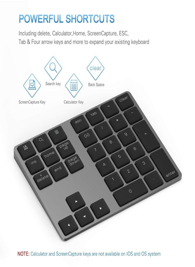 LEKVEY Bluetooth Number Pad, Aluminum Rechargeable Wireless Numeric Keypad Slim 34-Keys External Numpad Keyboard Data Entry Compatible for Macbook, MacBook Air/Pro, iMac Windows Laptop Surface Pro etc - Image 4
