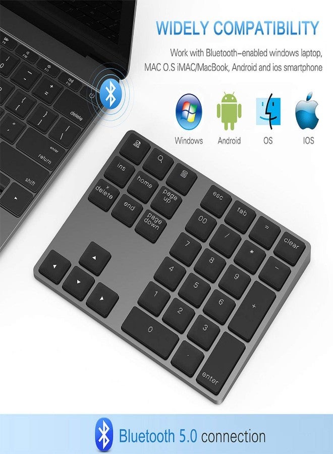 LEKVEY Bluetooth Number Pad, Aluminum Rechargeable Wireless Numeric Keypad Slim 34-Keys External Numpad Keyboard Data Entry Compatible for Macbook, MacBook Air/Pro, iMac Windows Laptop Surface Pro etc - Image 2