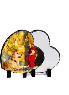 Sublimation Blank Heart Shaped Photo Frame, Slate Rock Stone Customized Photo Frame with Display Holder, Heat Transfer Rock Photo Plaque, for Desktop Souvenir DIY Gift (5.9 x 5.9 Inch) 2 Pack
