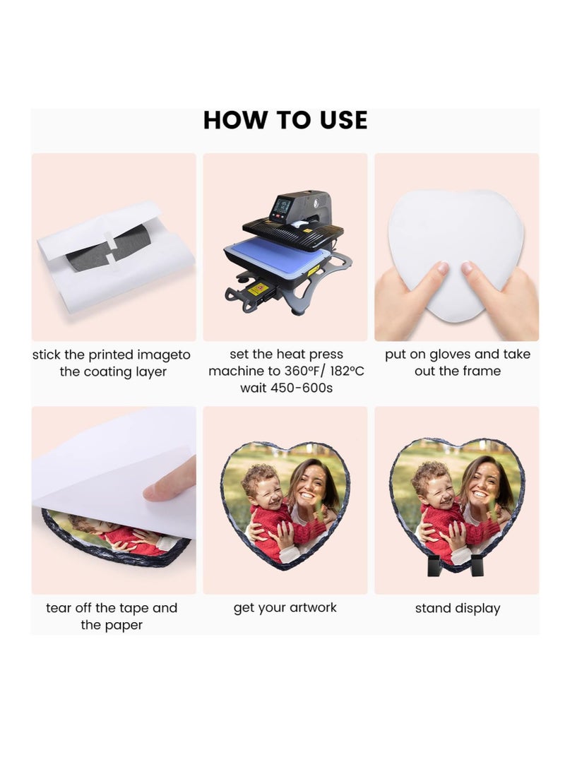 SYOSI - Sublimation Blank Heart Shaped Photo Frame, Slate Rock Stone Customized Photo Frame with Display Holder, Heat Transfer Rock Photo Plaque, for Desktop Souvenir DIY Gift (5.9 x 5.9 Inch) 2 Pack - Image 1
