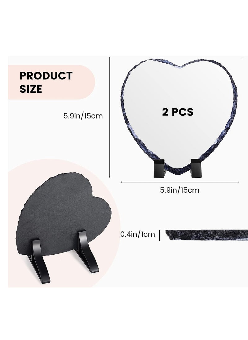 SYOSI - Sublimation Blank Heart Shaped Photo Frame, Slate Rock Stone Customized Photo Frame with Display Holder, Heat Transfer Rock Photo Plaque, for Desktop Souvenir DIY Gift (5.9 x 5.9 Inch) 2 Pack - Image 1
