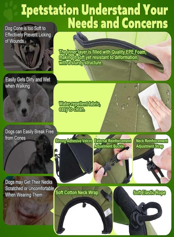ipetstation Soft Dog Cone After Surgery: Comfortable Dog Cones Collar for Stop Licking Biting - Adjustable Elizabethan Collar for Dogs fit for Small Medium Large Dogs (Green, S) - Image 2