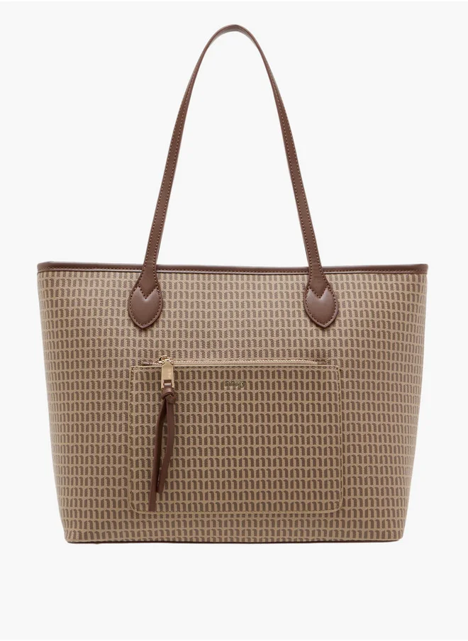 MISSY Women's Monogram Print Tote Bag with Double Handles and Zip Closure