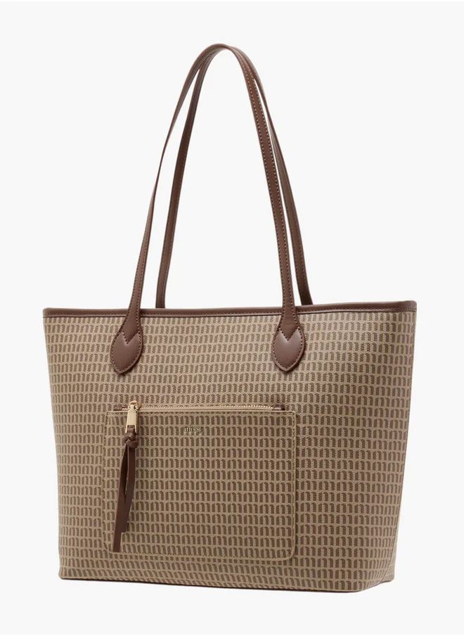 MISSY Women's Monogram Print Tote Bag with Double Handles and Zip Closure