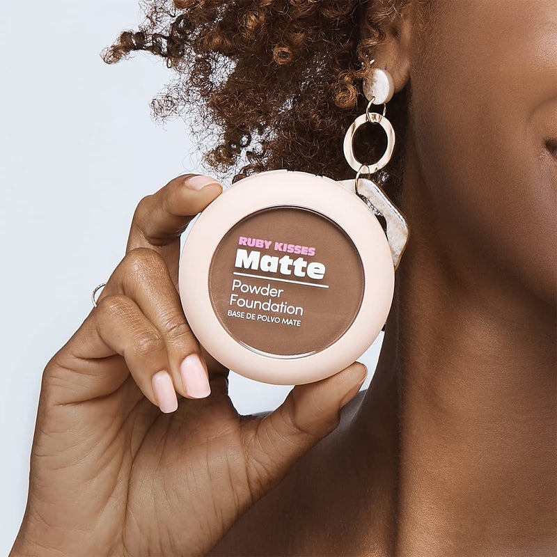 Ruby Kisses Matte Powder Foundation, Ebony, 8 Shades, Sponge & Mirror Included, Full Coverage, Versatile Pressed Powder Finisher - Image 4