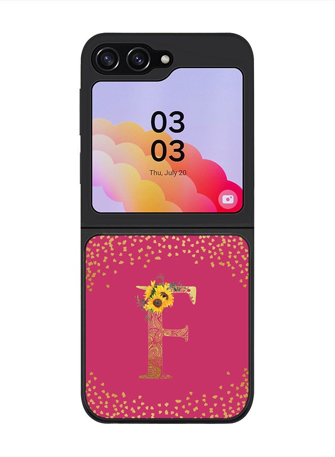 Stylizedd Rugged Black Cover for Samsung Galaxy Z Flip5 Case, Slim Fit Soft Cases-  Custom Monogram Initial Letter Mandala Floral Pattern Alphabet- F (Dark Pink Rose) - Image 1