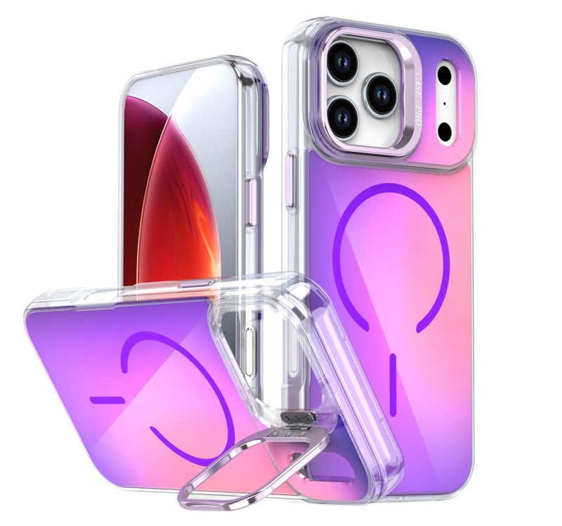 غطاء MagSafe بPC باللون أسود مغناطيسي بوظيفة حامل لـ iPhone 16 / 16 Plus / 16 Pro / 16 Pro Max مع مغناطيس قوي وحامل قائم مع مقاوم للصدمات مع حماية من السقوط للتنقل اليومي - Image 4