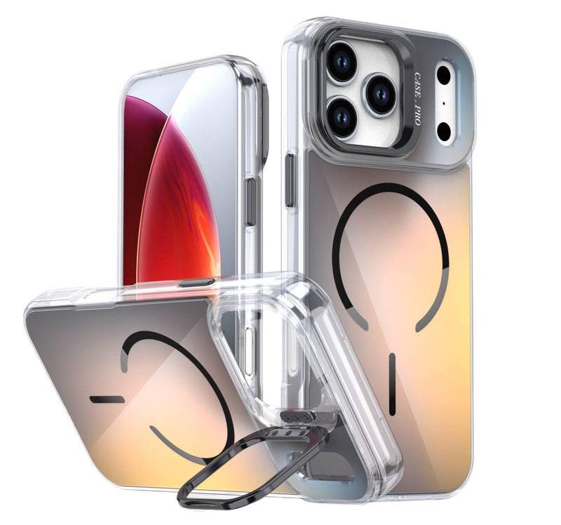 غطاء MagSafe بPC باللون أسود مغناطيسي بوظيفة حامل لـ iPhone 16 / 16 Plus / 16 Pro / 16 Pro Max مع مغناطيس قوي وحامل قائم مع مقاوم للصدمات مع حماية من السقوط للتنقل اليومي - Image 1