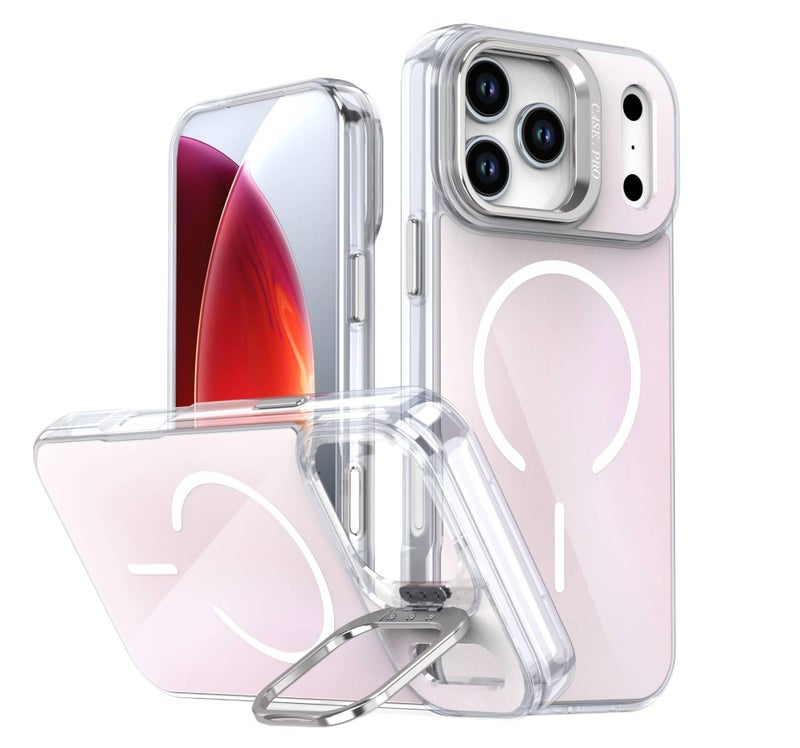 غطاء MagSafe بPC باللون أسود مغناطيسي بوظيفة حامل لـ iPhone 16 / 16 Plus / 16 Pro / 16 Pro Max مع مغناطيس قوي وحامل قائم مع مقاوم للصدمات مع حماية من السقوط للتنقل اليومي - Image 2