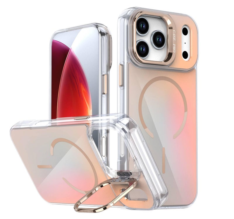 غطاء MagSafe بPC باللون أسود مغناطيسي بوظيفة حامل لـ iPhone 16 / 16 Plus / 16 Pro / 16 Pro Max مع مغناطيس قوي وحامل قائم مع مقاوم للصدمات مع حماية من السقوط للتنقل اليومي - Image 3