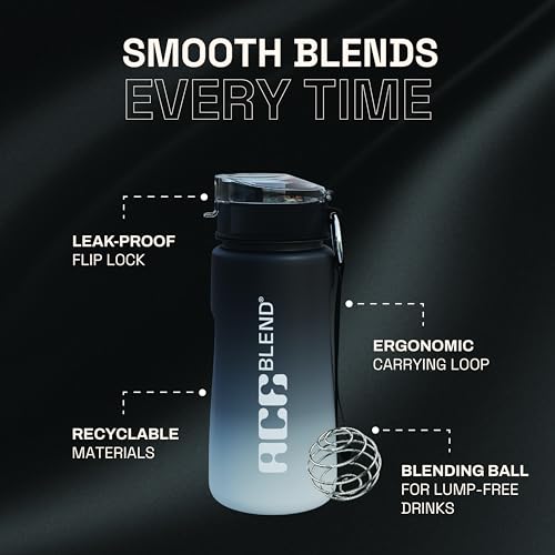 Ace Blend Blender 650ml | 100% BPA Free, Leak Proof | Protein Shaker Bottle with Blender Ball | Ideal for Protein, Pre-workouts | Portable Gym Shaker for Protein Shake, Plastic, Black - Image 3