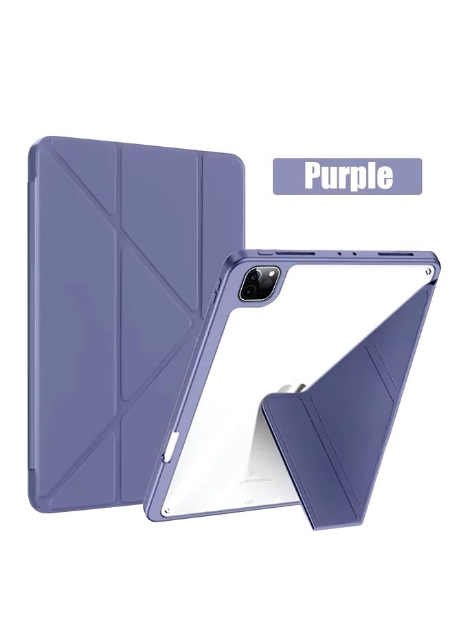 حافظة اي باد اير 13انش 2024 حامل فوليو سمارت سليم غطاء النوم / الاستيقاظ التلقائي ، مع فتحة قلم رصاص ، غلاف خلفي شفاف