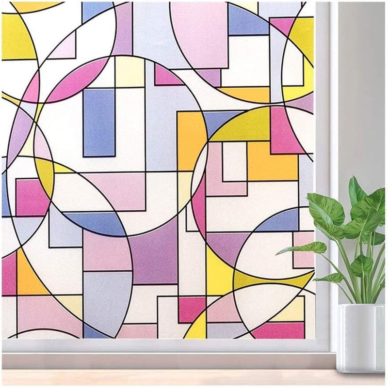 Sun Bird Privacy Film Frosted Glass Window Film Sun Blocking Tinting for Home, Clings Removable Frosting Bathroom Door (24 x 48 Inch-2 Pack, Linked Geometry) - Image 1