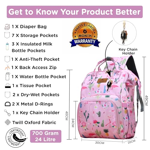 Motherly Elegant Diaper Bag for Mothers for Travel, Maternity Bag for Newborn Baby, Mothers Travelling Bag, Multipocket Baby Bag, Hospital Bag for Moms (Cactus Pink) - Image 2