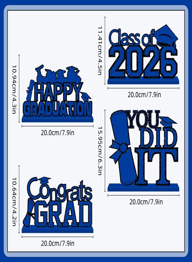 SZTZPW 4pcs Blue Graduation Decorations 2026 Wood Table Centerpieces,Blue and Black Graduation Table Decorations Congrats Grad You Did It Class of 2026 Graduate Tabletopper for Home Office - Image 2