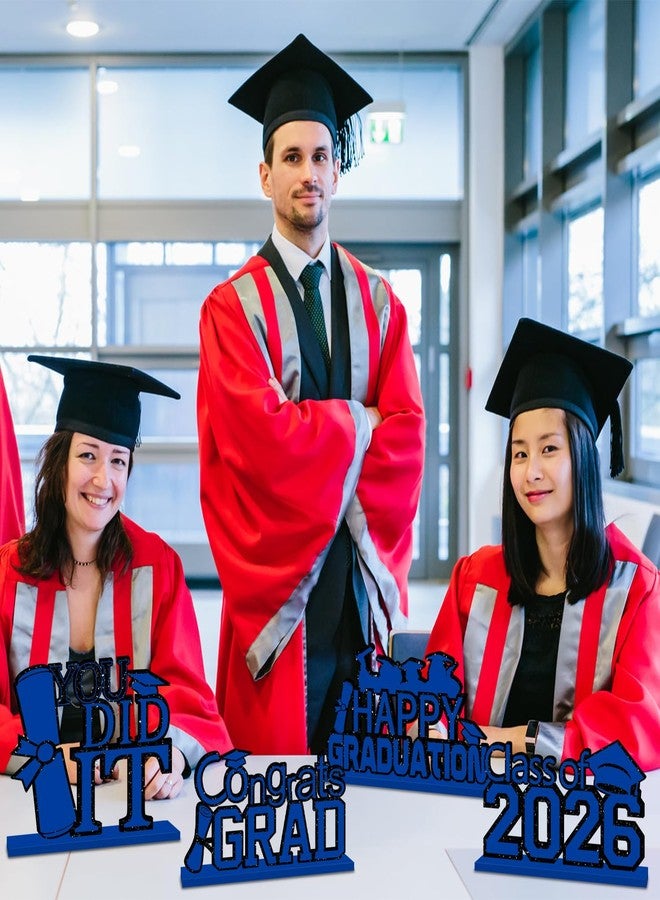 SZTZPW 4pcs Blue Graduation Decorations 2026 Wood Table Centerpieces,Blue and Black Graduation Table Decorations Congrats Grad You Did It Class of 2026 Graduate Tabletopper for Home Office - Image 3