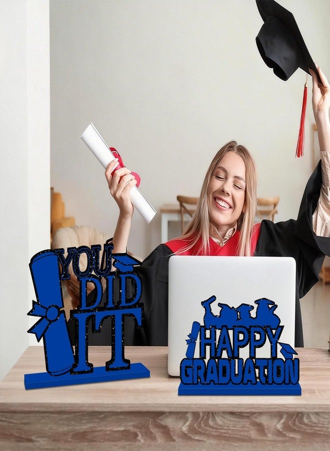 SZTZPW 4pcs Blue Graduation Decorations 2026 Wood Table Centerpieces,Blue and Black Graduation Table Decorations Congrats Grad You Did It Class of 2026 Graduate Tabletopper for Home Office - Image 5