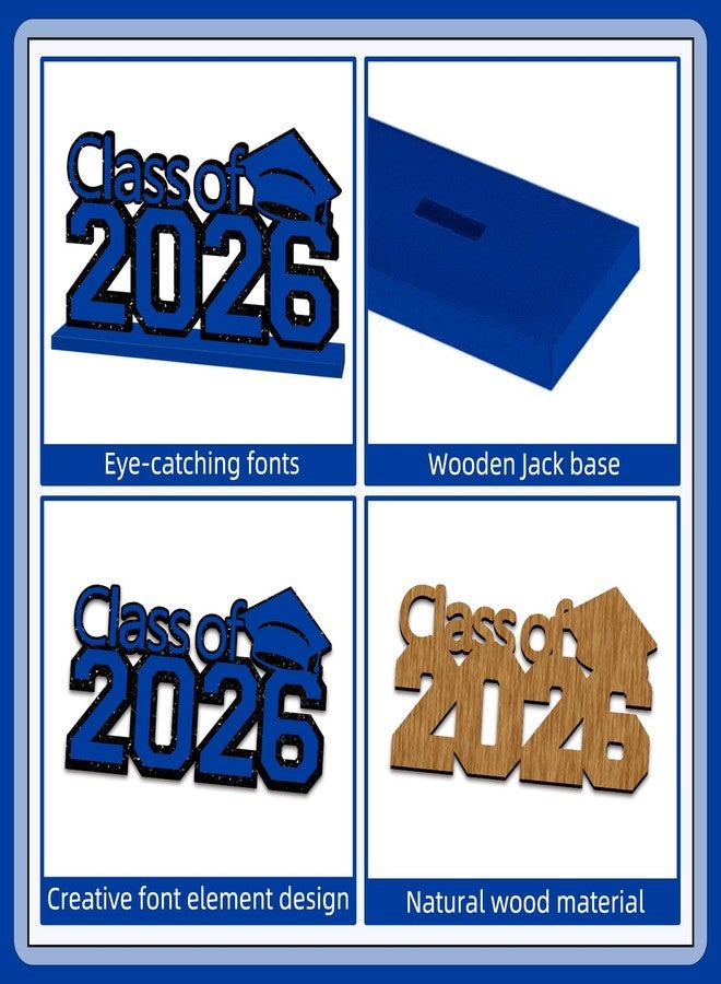 SZTZPW 4pcs Blue Graduation Decorations 2026 Wood Table Centerpieces,Blue and Black Graduation Table Decorations Congrats Grad You Did It Class of 2026 Graduate Tabletopper for Home Office - Image 4