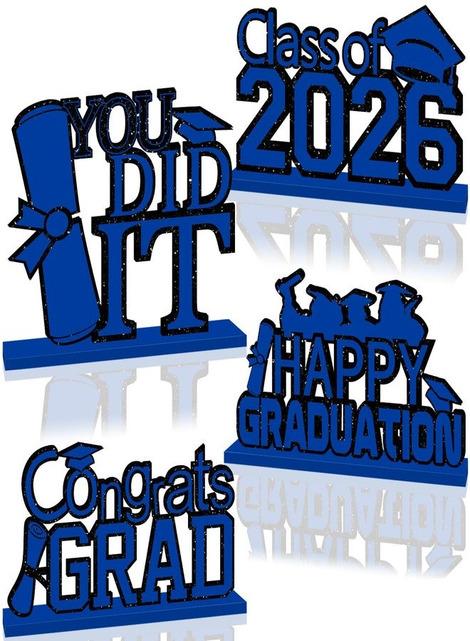 SZTZPW 4pcs Blue Graduation Decorations 2026 Wood Table Centerpieces,Blue and Black Graduation Table Decorations Congrats Grad You Did It Class of 2026 Graduate Tabletopper for Home Office - Image 1