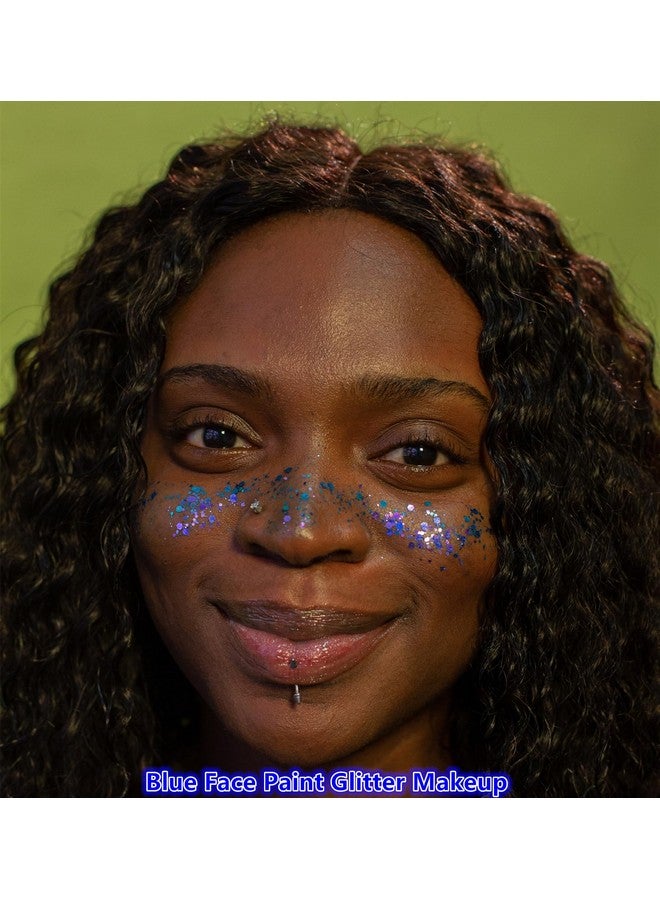 غو هو بريق الجسم والوجه باللون الأزرق، مكياج لامع للوجه باللون الأزرق لحفلات المغنيين، بريقات ثلاثية الأبعاد سميكة للعين والشفاه والشعر والأظافر، إكسسوارات الحفلات اللامعة، بريق أزرق 01 52 جرام - Image 2