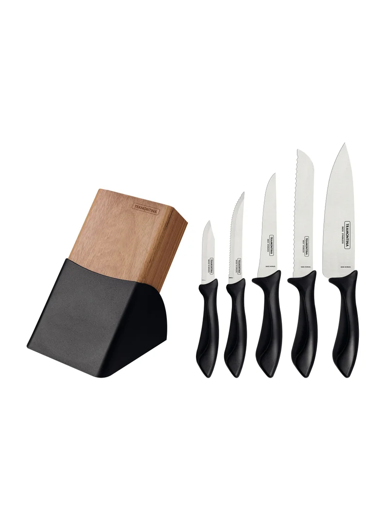 TRAMONTINA Tramontina Affilata 5 Pieces Knife and 1 Block Set with Stainless Steel Blade and Black Polypropylene Handle