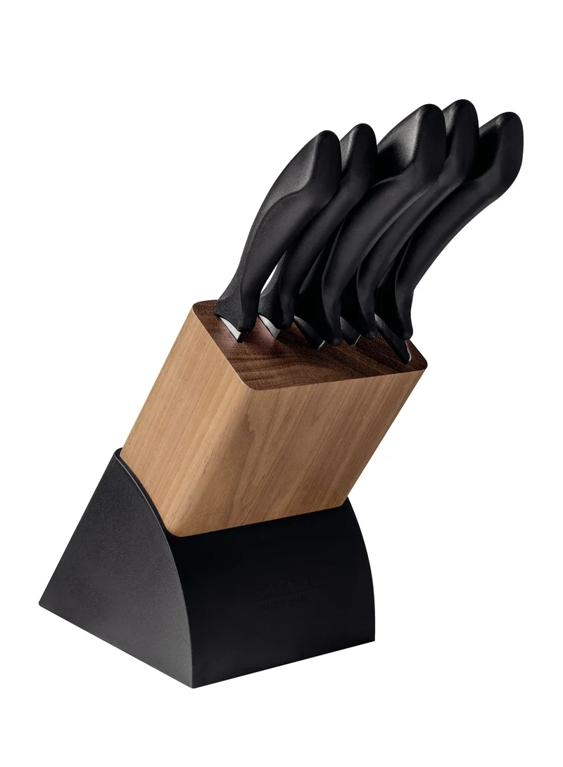 TRAMONTINA Tramontina Affilata 5 Pieces Knife and 1 Block Set with Stainless Steel Blade and Black Polypropylene Handle