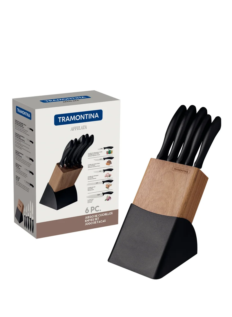TRAMONTINA Tramontina Affilata 5 Pieces Knife and 1 Block Set with Stainless Steel Blade and Black Polypropylene Handle