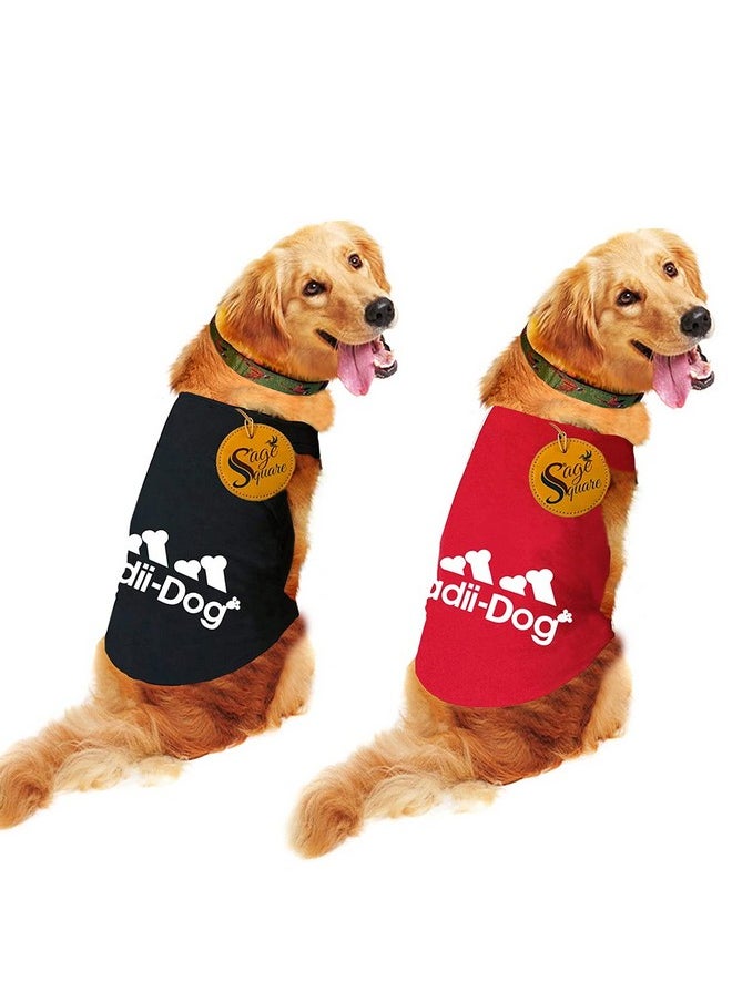 Sage Square Set Of 2, Comfort Cotton Dog T-Shirt, Sleeveless Vest For Dog Clothes, Puppy Tank Top Fashion Apparel (Black + Red) (Medium) (18Inches)  - Image 1