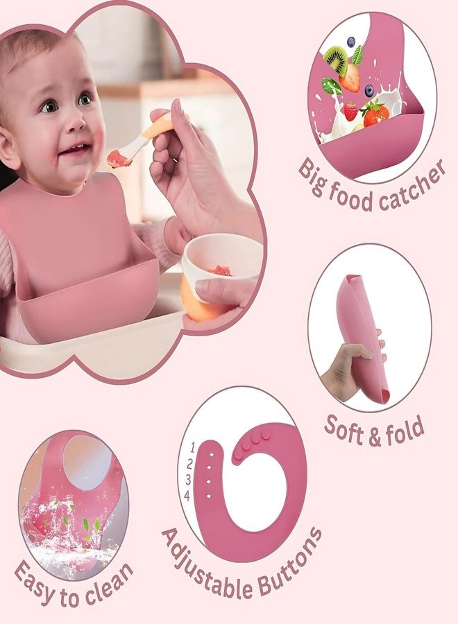 NEXORA Silicone Baby Feeding Set with Bib Plate Bowl Cup Spoon Fork Pacifier - Pink - Image 5