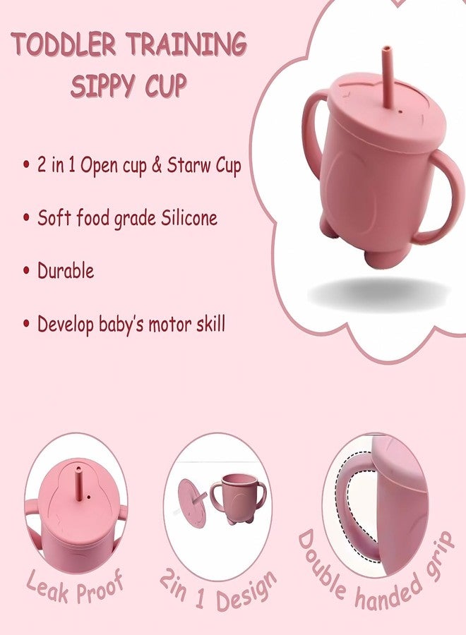 NEXORA Silicone Baby Feeding Set with Bib Plate Bowl Cup Spoon Fork Pacifier - Pink - Image 4