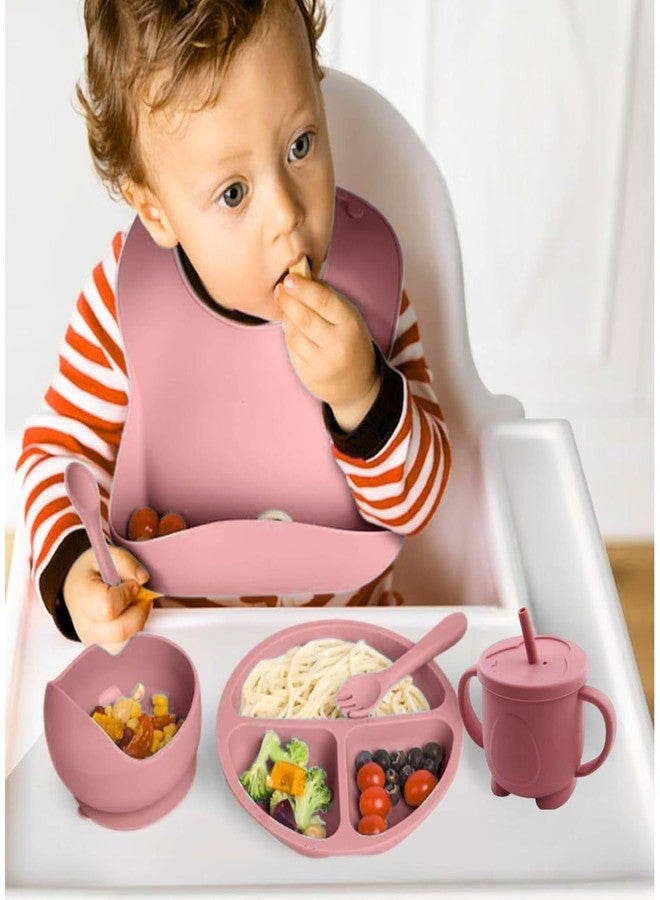 NEXORA Silicone Baby Feeding Set with Bib Plate Bowl Cup Spoon Fork Pacifier - Pink - Image 2