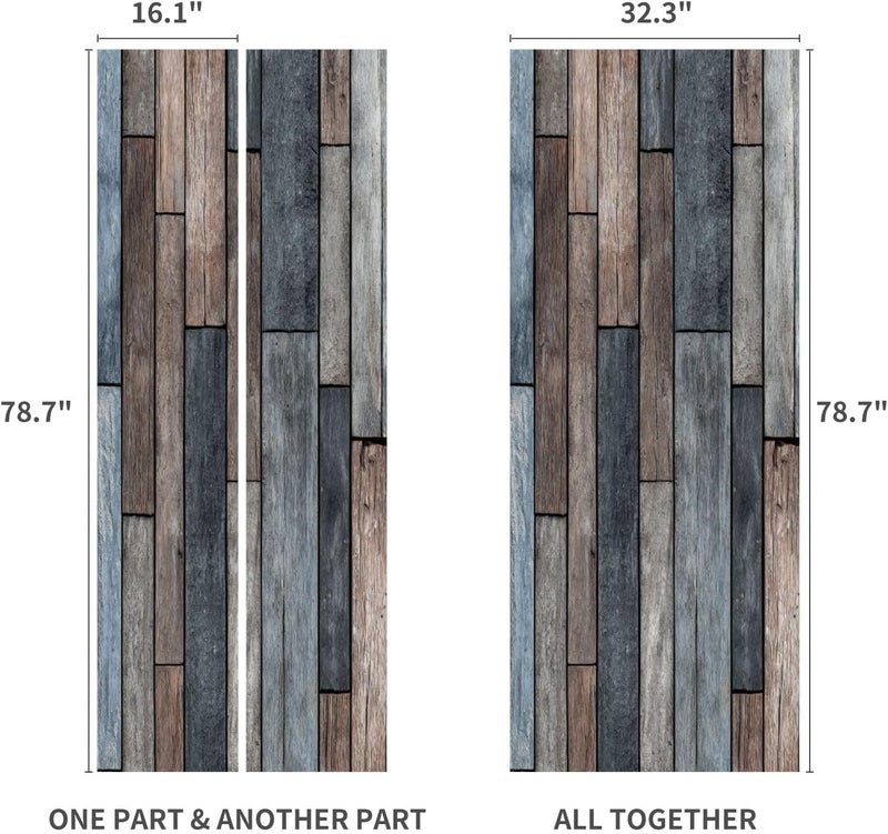 Self Adhesive Vinyl Refrigerator Wrap Set Organic Reclaimed Wood Surface Smoky Gray Brown Undertones Self Stick Door Mural Sticker Removable Refrigerator Wrap Decal Kitchen Bar Decor - Image 2